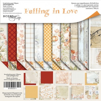 Набір двосторонніх аркушів Scrapmir - Falling in Love, 30x30см, 11 шт.
