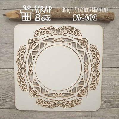 Чіпборд ScrapBox - Рамка кругла ажурний декоративний листяний орнамент