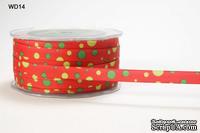 Лента GROSGRAIN/BUBBLE DOT, цвет RED/GREEN/PARROT, ширина 9,5мм, длина 90 см