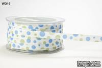 Лента GROSGRAIN/BUBBLE DOT, цвет WHITE/LIGHT BLUE/OLIVE, ширина 9,5мм, длина 90 см