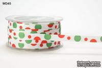 Лента GROSGRAIN/BUBBLE DOT, цвет WHITE/RED/GREEN, ширина 9,5мм, длина 90 см