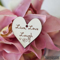 Сердечко деревянное: Live,Love,Laugh, 3х3,3см
