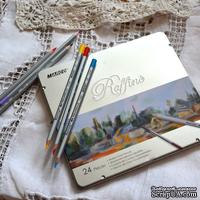 Карандаши акварельные, 24 цвета, шестигранные, в металлическом пенале, Marco Raffine