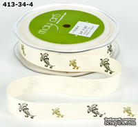 Лента Solid Ivory - Black &amp; Gold Print Scrolls, ширина 19 мм, длина 90 см - ScrapUA.com