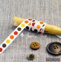 Лента American Crafts белая в желтые, оранжевые, красные и коричневые кружочки , ширина 9,5мм, 90 см