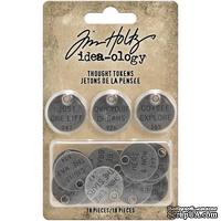 Набор металлических украшений Tim Holtz - Idea-Ology Metal Typed Tokens, 18 штук, фразы - ScrapUA.com