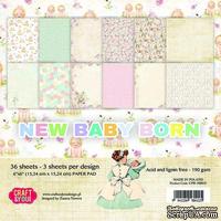 Набор односторонней скрапбумаги от Craft & You Design - NEW BABY BORN, 15x15 см, 36 шт, 190 гр/м2