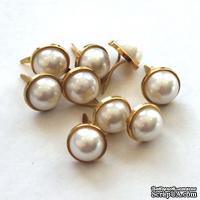 Набор брадсов Eyelet Outlet - Pearl Brads, цвет белый жемчужный, в золотистой оправе, 12 мм, 10 штук - ScrapUA.com