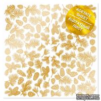 Ацетатний аркуш з золотим візерунком Golden Pine cones, 30,5см х 30,5см, ТМ Фабрика Декору