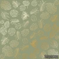 Лист односторонней бумаги с фольгированием Golden Tropical Leaves Olive,ТМ Фабрика Декора - ScrapUA.com
