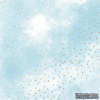 Аркуш одностороннього паперу з фольгуванням, дизайн Golden Drops,Azure water, 30,5см х 30,5см, ТМ Фабрика Декору
