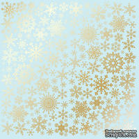 Лист односторонней бумаги с фольгированием Golden Snowflakes Blue, ТМ Fabrika Decoru
