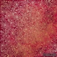 Аркуш одностороннього паперу з фольгуванням, дизайн Golden Poinsettia Burgundy aquarelle, 30,5см х 30,5см, ТМ Фабрика Декору