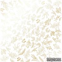 Аркуш одностороннього паперу з фольгуванням, дизайн Golden Branches White, 30,5см х 30,5см, ТМ Фабрика Декору