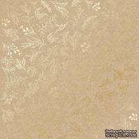Аркуш одностороннього паперу з фольгуванням, дизайн Golden Branches Kraft, 30,5см х 30,5см, ТМ Фабрика Декору
