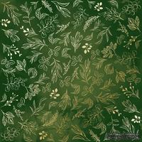 Аркуш одностороннього паперу з фольгуванням, дизайн Golden Branches, color Green aquarelle, 30,5см х 30,5см, ТМ Фабрика Декору