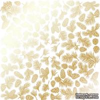 Аркуш одностороннього паперу з фольгуванням, дизайн Golden Pine cones White, 30,5см х 30,5см, ТМ Фабрика Декору