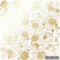 Аркуш одностороннього паперу з фольгуванням, дизайн Golden Peony Passion White, 30,5см х 30,5см, ТМ Фабрика Декору