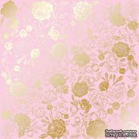 Аркуш одностороннього паперу з фольгуванням, дизайн Golden Peony Passion Pink, 30,5см х 30,5см, ТМ Фабрика Декору