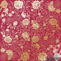 Аркуш одностороннього паперу з фольгуванням, дизайн Golden Peony Passion Blackberry, 30,5см х 30,5см, ТМ Фабрика Декору