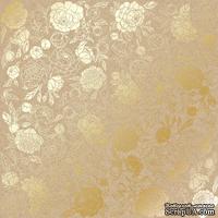 Аркуш одностороннього паперу з фольгуванням, дизайн Golden Peony Passion Kraft, 30,5см х 30,5см, ТМ Фабрика Декору