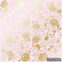 Аркуш одностороннього паперу з фольгуванням, дизайн Golden Peony Passion Light pink, 30,5см х 30,5см, ТМ Фабрика Декору