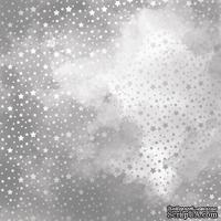 Аркуш одностороннього паперу зі срібним тисненням, дизайн Silver stars,Grey water, 30,5см х 30,5см, ТМ Фабрика Декору