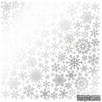 Аркуш одностороннього паперу зі срібним тисненням, дизайн Silver Snowflakes White, 30,5см х 30,5см, ТМ Фабрика Декору