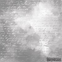 Аркуш одностороннього паперу зі срібним тисненням, дизайн Silver Text, Grey water, 30,5см х 30,5см, ТМ Фабрика Декору