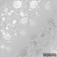 Аркуш одностороннього паперу зі срібним тисненням, дизайн Silver Peony Passion Gray, 30,5см х 30,5см, ТМ Фабрика Декору