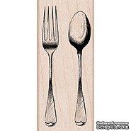 Резиновый штамп Hero Arts - Fork And Spoon, на деревянном блоке
