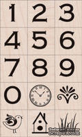 Набор резиновых штампов Hero Arts - Copperplate Number Set, на деревянном блоке, 15 штук