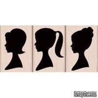 Резиновый штамп Hero Arts - Three Silhouettes, на деревянном блоке