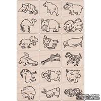 Набор резиновых штампов Hero Arts - Fun Animals, на деревянном блоке, 18 штук