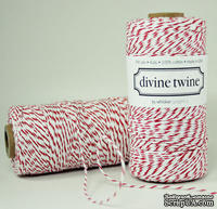 Хлопковый шнур от Divine Twine - Cherry, 1 мм, цвет красный/белый, 1м
