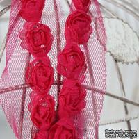 Лента с розочками, цвет: малиновый, ширина 18 мм, 30 см