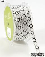 Лента GROSGRAIN / CIRCLES,   ширина 9,5мм, цвет WHITE/BLACK/SILVER, 90см