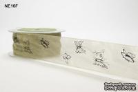 Лента с рисунком SHEER/PRINTS - OLIVE BUTTERFLIES, ширина 38 мм, длина 90 см