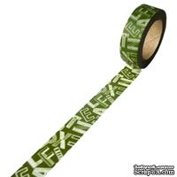 Бумажный скотч на клеевой основе, зеленый с текстом, 15мм х 10м - ScrapUA.com