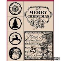 Набор резиновых штампов Hampton Art - Merry Christmas, на деревянном блоке, 6 штук - ScrapUA.com