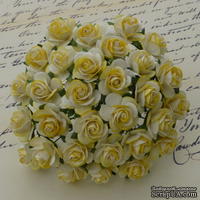 Набор открытых двутоновых роз, цвет - белый/желтый, 10 мм, 10 шт.