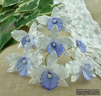 Орхидеи, цвет белый с голубым/лиловым, размер - 33х40мм, 5 шт.