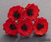 Набор цветков - Маки, цвет - красный, 2 см, 5 шт.