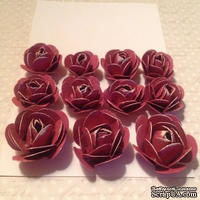 Набор бумажных роз, цвет Амарант,11шт., 2.8-1.8см