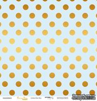 Лист односторонней бумаги с золотым тиснением от Scrapmir - "Golden Dots Blue" из коллекции Every Day, 30x30 см