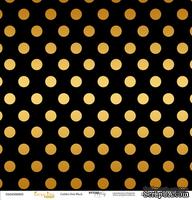 Лист односторонней бумаги с золотым тиснением от Scrapmir - "Golden Dots Black" из коллекции Every Day, 30x30 см