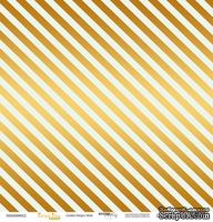 Лист односторонней бумаги с золотым тиснением от Scrapmir - "Golden Stripes Blue" из коллекции Every Day, 30x30 см
