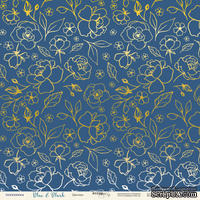 Лист односторонней бумаги с золотым тиснением от Scrapmir - Цветики из коллекции Blue & Blush, 30x30 см