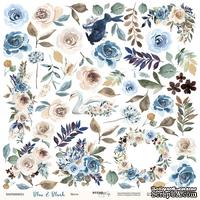 Лист односторонней бумаги для вырезания от Scrapmir - Цветы из коллекции Blue & Blush, 30x30 см