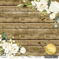 Лист односторонней бумаги с золотым тиснением от Scrapmir - Цветы - Tenderness, 30x30 см